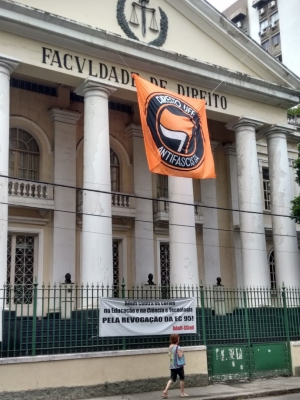Bandeira com a inscrição "antifascista" foi retirada da fachada pelo TRE-RJ Macaque in the trees