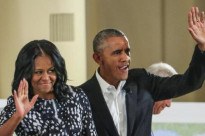 Barack e Michelle Obama durante evento em Chicago 