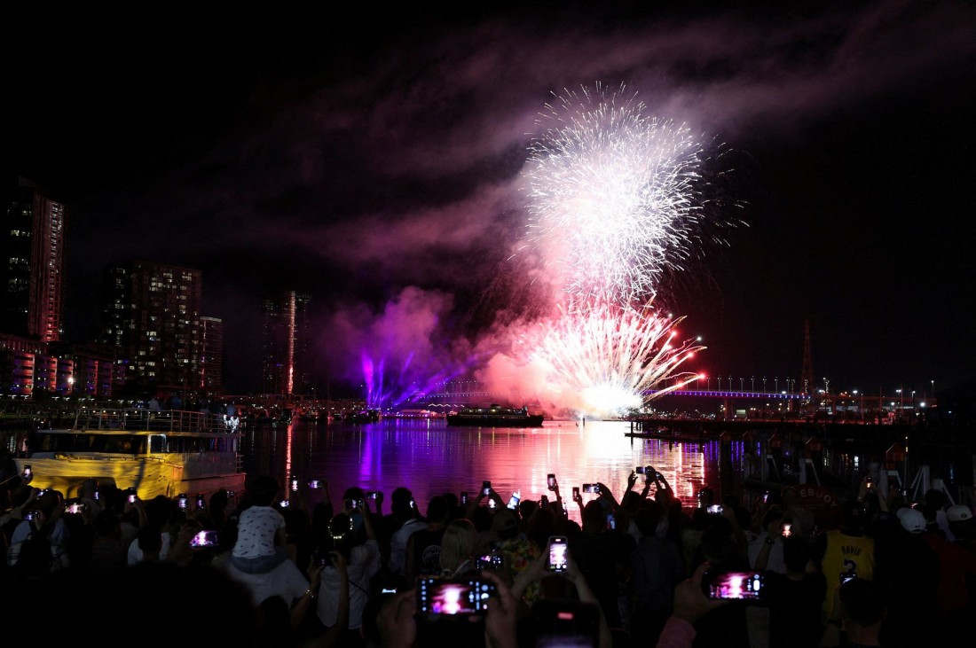 Fogos de artifício explodem na orla do rio Yarra, Austrália, durante as celebrações reduzidas do Ano Novo Macaque in the trees