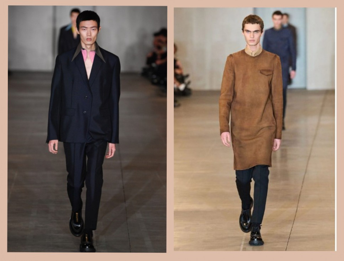 Prada: ternos de camisa aberta ou vestido, opções do inverno 23/24 Macaque in the trees