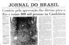 Capa do JORNAL DO BRASIL de 11 de abril de 1984, dia seguinte ao com&iacute;cio da Candel&aacute;ria. Foto do acervo do JB