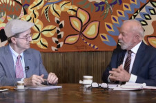 O presidente Lula com o jornalista Reinaldo Azevedo, da rádio BandNews 