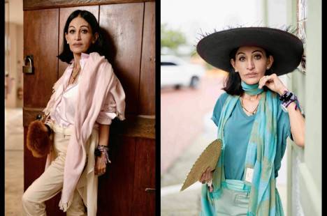 A própria Condessa fotografou suas criações inspiradas na Amazônia, no azul esverdeado dos rios e na vitória-régia