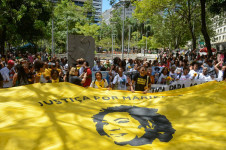 Ato por Justi&ccedil;a marca os seis anos do assassinato de Marielle Franco, no centro do Rio de Janeiro