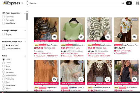 As tais 'blusinhas' no site de compras chin&ecirc;s AliExpress